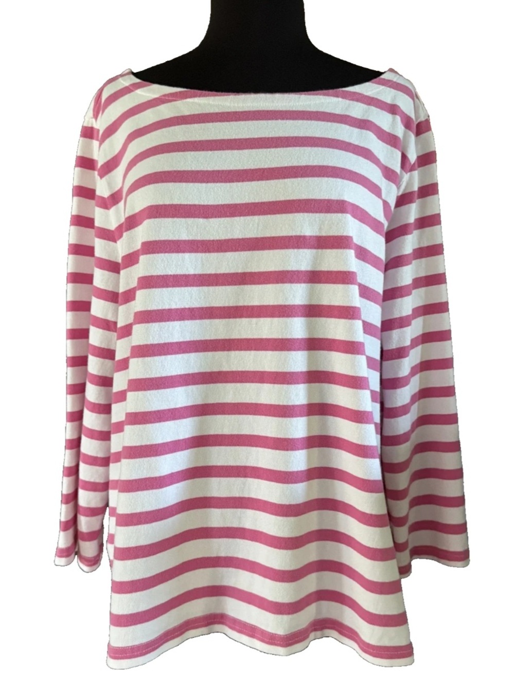 Navy Bleu Pink Breton Striped Shirt Size XXL Cotton Long Sleeve Boat Neck Casual